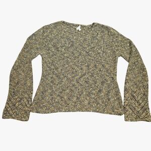 J.Jill Sweater Textured Knit Pullover Medium Bell Sleeve Soft Olive Easy Coastal